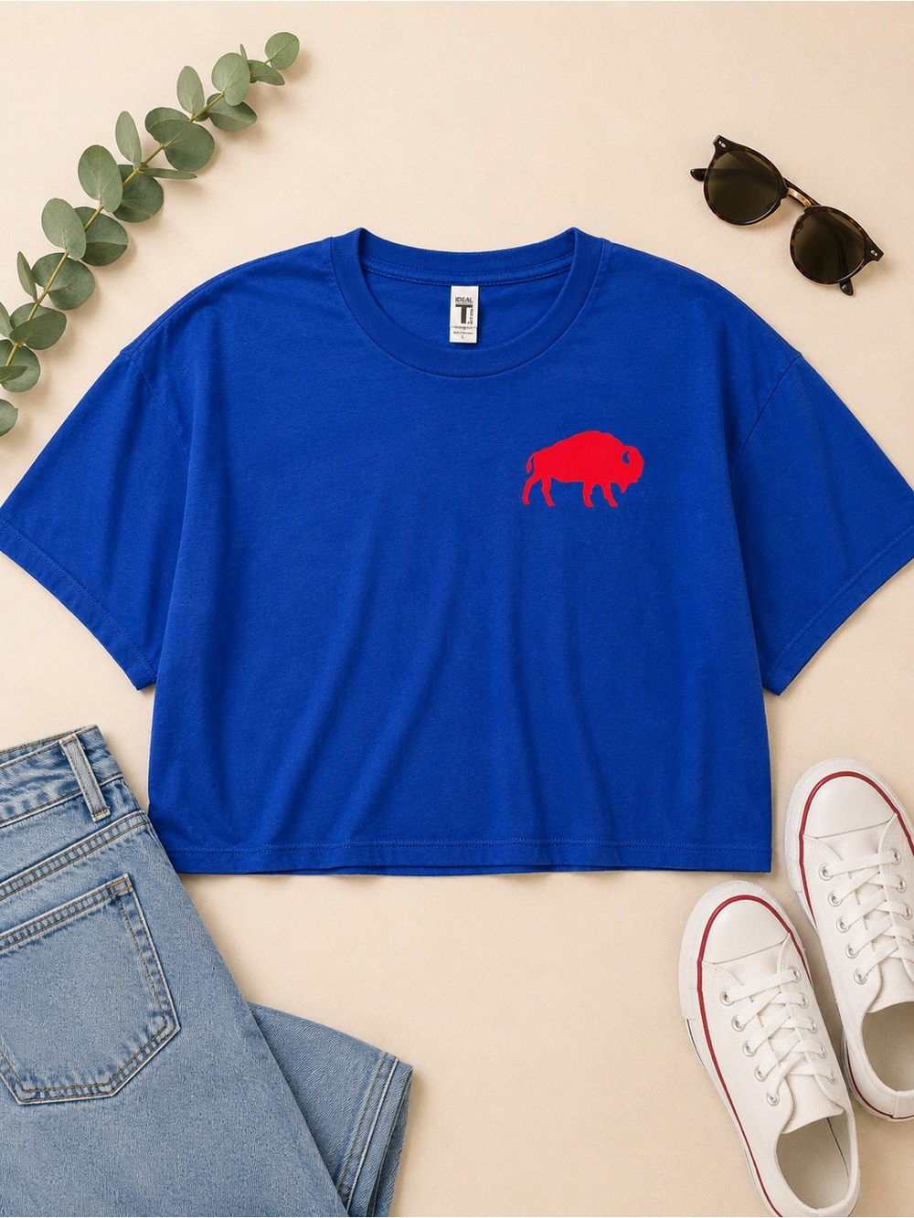 Buffalo Bills Royal Blue Crop Tee Red Buffalo Graphic Women’s Large